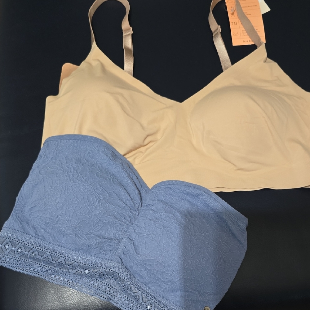 True & Co Tan and Blue Bandeau Set